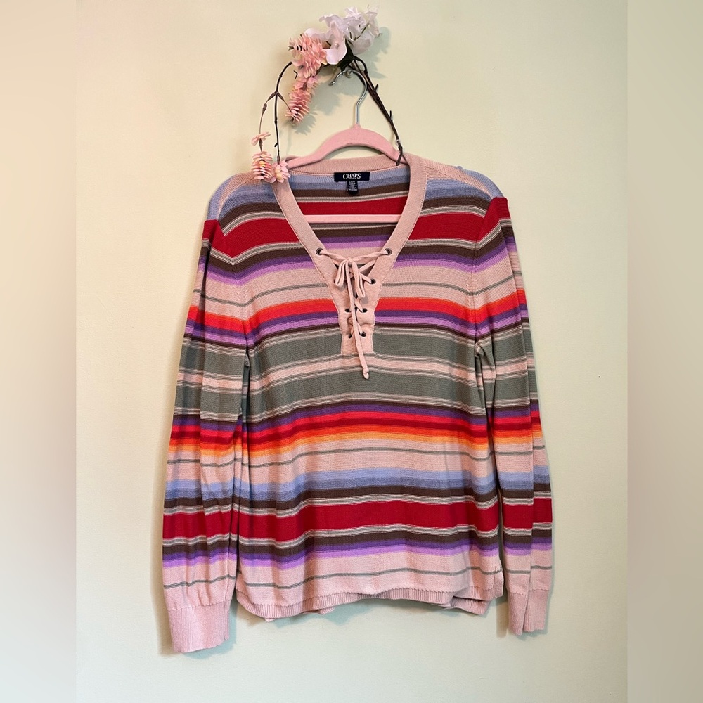 Chaps | Colourful Striped Sweater | Lace up | Winter sweater | fall sweater